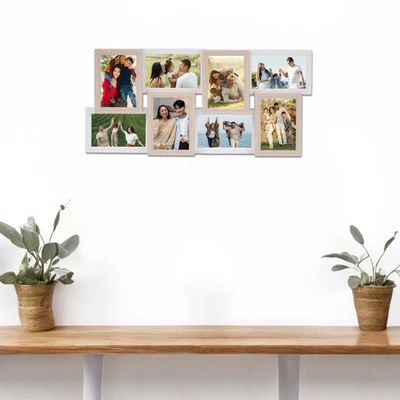 Gambar Forhom Bingkai Foto Kolase Dinding MDF 8x4R - Cokelat Oak/Putih