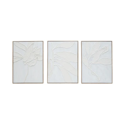 Gambar Informa Lukisan Kanvas Handmade Oil Paint Leaves 60x80 cm Set 3 Pcs - Putih