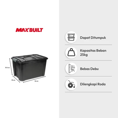 Gambar Maxbuilt Kotak Penyimpanan Dengan Roda 56x39x31.5 cm - Hitam