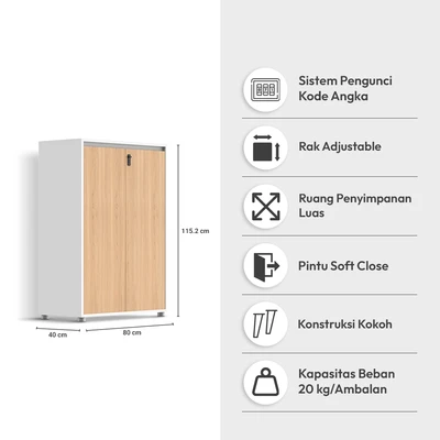 Gambar Sieben Kabinet Kantor 2 Pintu Medium - Putih