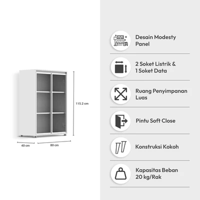 Gambar Sieben Kabinet Kantor 2 Pintu Kaca Medium - Putih