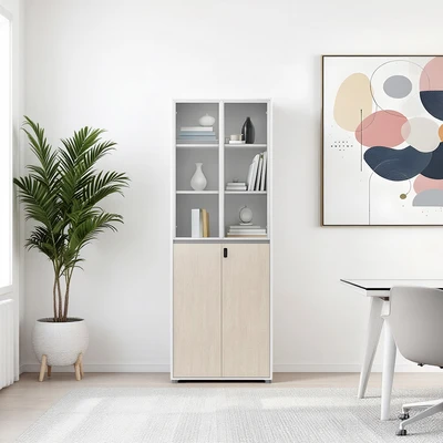 Gambar Sieben Lemari Arsip Kantor 4 Pintu Kaca Half High - Putih Iron Wood