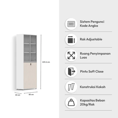 Gambar Sieben Lemari Arsip Kantor 4 Pintu Kaca Half High - Putih Iron Wood