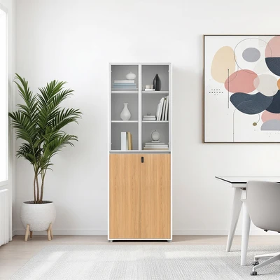 Gambar Sieben Kabinet Kantor 4 Pintu Kaca Half High - Cokelat Virginia Walnut