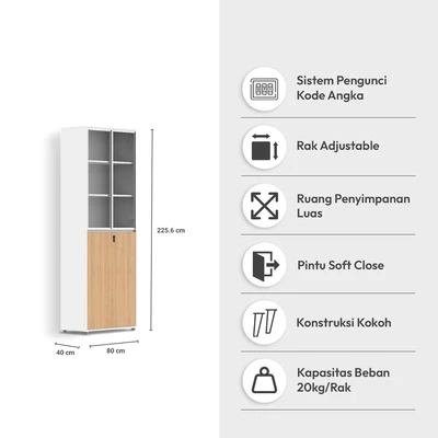 Gambar Sieben Kabinet Kantor 4 Pintu Kaca Half High - Cokelat Virginia Walnut