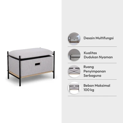 Gambar Informa Fred Bangku Ottoman Fabric Rectangle - Abu-Abu