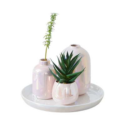Gambar Informa Vas Bunga Keramik Reactive Verse 26x26x30 cm Set 3 Pcs - Pink