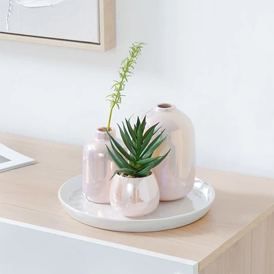 Gambar Informa Vas Bunga Keramik Reactive Verse 26x26x30 cm Set 3 Pcs - Pink
