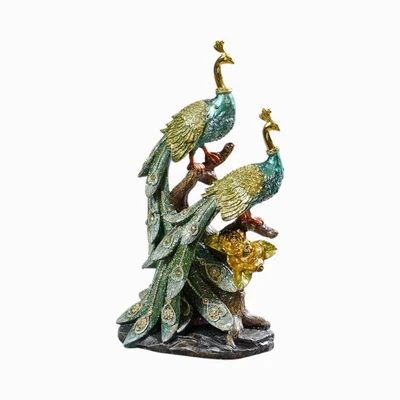 Gambar Informa Patung Miniatur Dekorasi Peacock Couple 18x31 cm A3 - Hijau