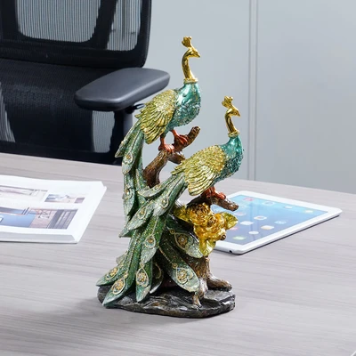 Gambar Informa Patung Miniatur Dekorasi Peacock Couple 18x31 cm A3 - Hijau