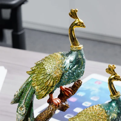 Gambar Informa Patung Miniatur Dekorasi Peacock Couple 18x31 cm A3 - Hijau
