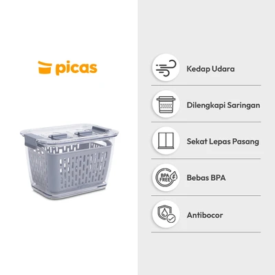 Gambar Picas Gure Wadah Makanan Plastik Dengan Keranjang Peniris 600 ml - Abu-Abu