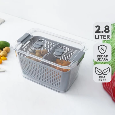 Gambar Picas Gure Wadah Makanan Plastik Dengan Keranjang Peniris 2.8 Liter - Abu-Abu