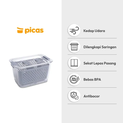Gambar Picas Gure Wadah Makanan Plastik Dengan Keranjang Peniris 2.8 Liter - Abu-Abu
