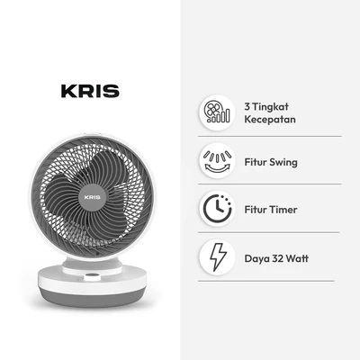 Gambar Kris Kipas Angin Meja Dengan Timer 9 Inch - Putih/Abu-Abu