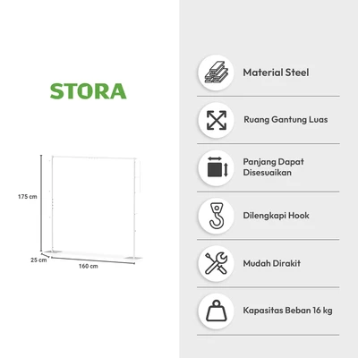 Gambar Stora Gantungan Pakaian Retractable 175x25x160 cm - Putih