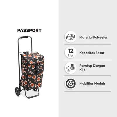 Gambar Passport Troli Belanja Square Flower - Hitam