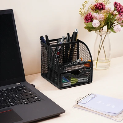 Gambar Stora Tidy Tempat Alat Tulis Meja Dengan Laci Penyimpanan Square - Hitam
