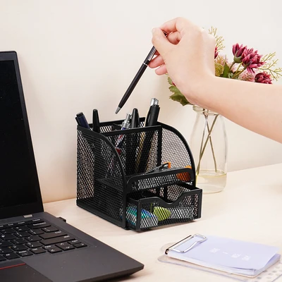 Gambar Stora Tidy Tempat Alat Tulis Meja Dengan Laci Penyimpanan Square - Hitam
