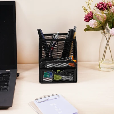Gambar Stora Tidy Tempat Alat Tulis Meja Dengan Laci Penyimpanan Square - Hitam
