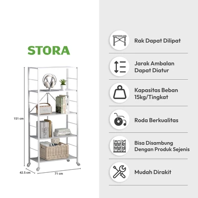 Gambar Stora Rak Troli Lipat 5 Tingkat Adjustable - Putih