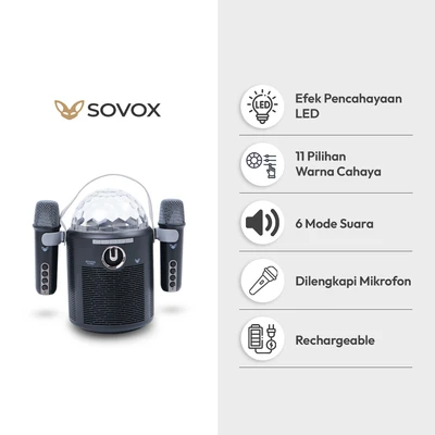 Gambar Sovox Speaker Karaoke Bluetooth LED 2 Mic - Hitam