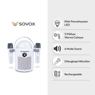 Gambar Sovox Speaker Karaoke Bluetooth LED 2 Mic - Putih