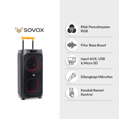 Gambar Sovox Speaker Trolley 40 Watt Dengan Remote - Hitam