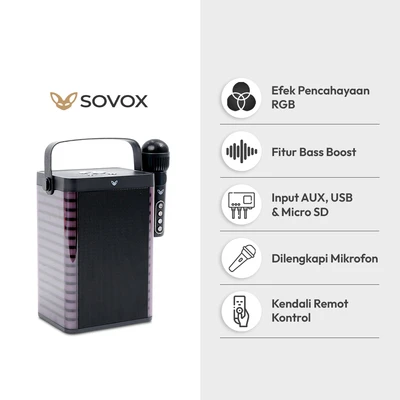 Gambar Sovox Speaker Karaoke Bluetooth LED 1 Mic - Hitam