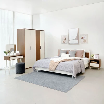 Gambar Informa Harvey Lemari Pakaian 4 Pintu - Krem Beige/Cokelat Walnut