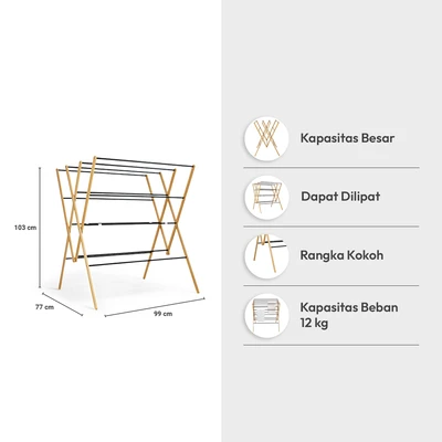 Gambar Informa Weldon Jemuran Baju Bamboo 92x77x103 cm - Cokelat