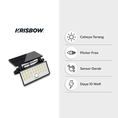 Gambar Krisbow Lampu Solar Dinding Lipat 10 Watt Cool Daylight - Hitam