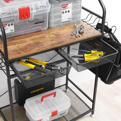 Gambar Maxbuilt Work Bench Dengan Laci Mesh 70x40x137 cm - Hitam