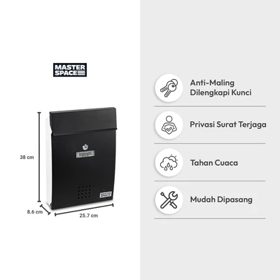 Gambar Masterspace 25.7x8.6x38 cm Kotak Surat Dinding - Hitam
