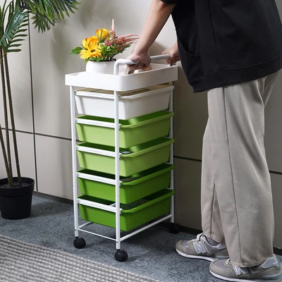 Gambar Stora Rak Troli 5 Tingkat Dengan Handle Frame Metal - Hijau