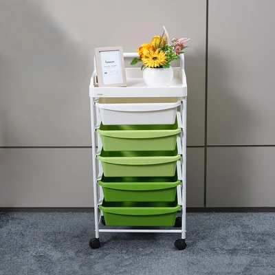 Gambar Stora Rak Troli 5 Tingkat Dengan Handle Frame Metal - Hijau