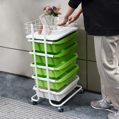 Gambar Stora Rak Troli 5 Tingkat Dengan Keranjang Frame Metal - Hijau