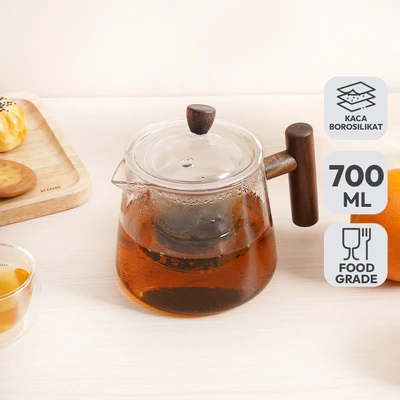 Gambar Culinart Woka Teko Teh Kaca Borosilikat Dengan Saringan 700 ml Transparan
