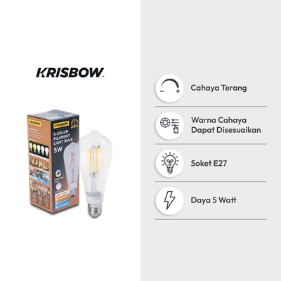 Gambar Krisbow Bohlam LED Filamen 5CCT 5 Watt 800 Lumen E27 - Mix