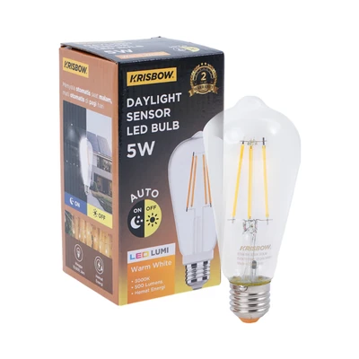 Gambar Krisbow Bohlam LED Filamen Dengan Sensor Cahaya 5 Watt 500 Lumen Warm White E27 - Kuning
