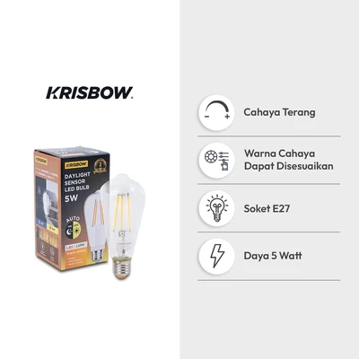 Gambar Krisbow Bohlam LED Filamen Dengan Sensor Cahaya 5 Watt 500 Lumen Warm White E27 - Kuning