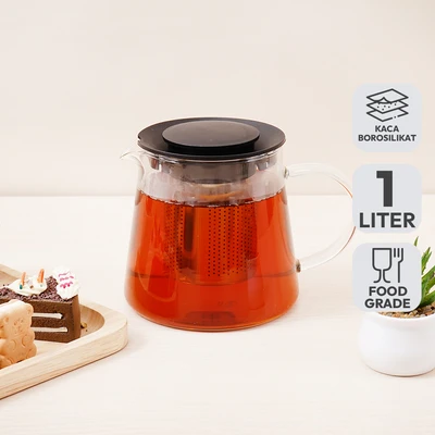 Gambar Culinart Kara Teko Teh Kaca Borosilikat Dengan Saringan 1 Liter Transparan