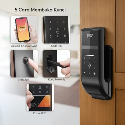 Gambar Krisbow Sync Smart Alpha Digital Door Lock Deadbolt - Hitam