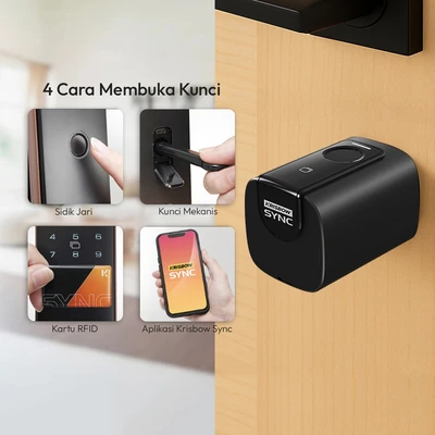 Gambar Krisbow Sync Omega Smart Kunci Pintu Silinder - Hitam