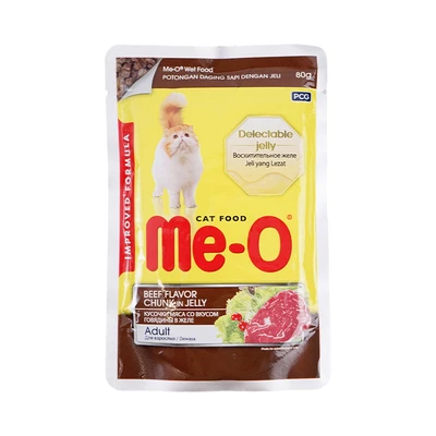 Gambar Me-O Makanan Kucing Basah Adult Beef Chunk Jelly 80 gr