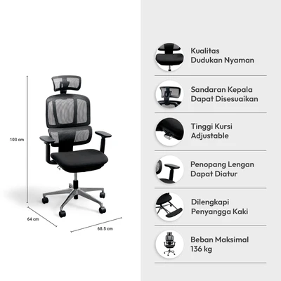 Gambar Sunon H2 Kursi Kantor Sandaran Tinggi V2 - Hitam