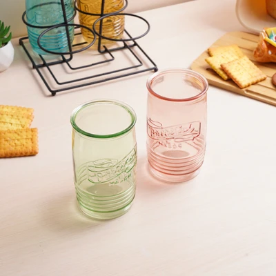 Gambar Culinart Gelas Kaca Dengan Rak Rainbow 600 ml Set 5 Pcs - Mix
