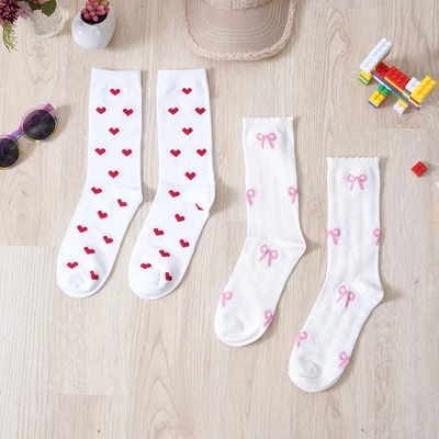 Gambar Ataru Set 2 Pasang Kaus Kaki Wanita Crew Pattern - Putih
