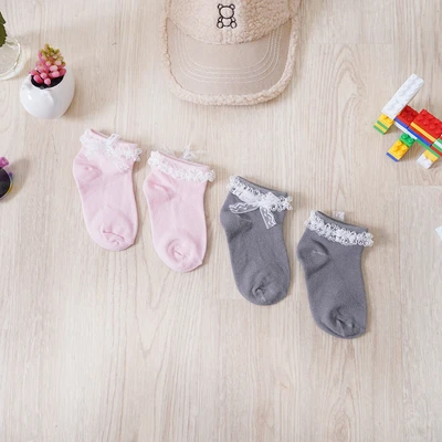Gambar Ataru Set 2 Pasang Kaos Kaki Anak Ruffle - Abu-Abu/Pink