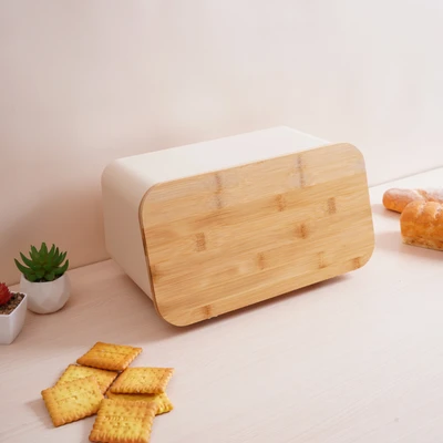 Gambar Culinart Afro Tempat Roti Dengan Tutup Bambu 35x19x20 cm - Krem